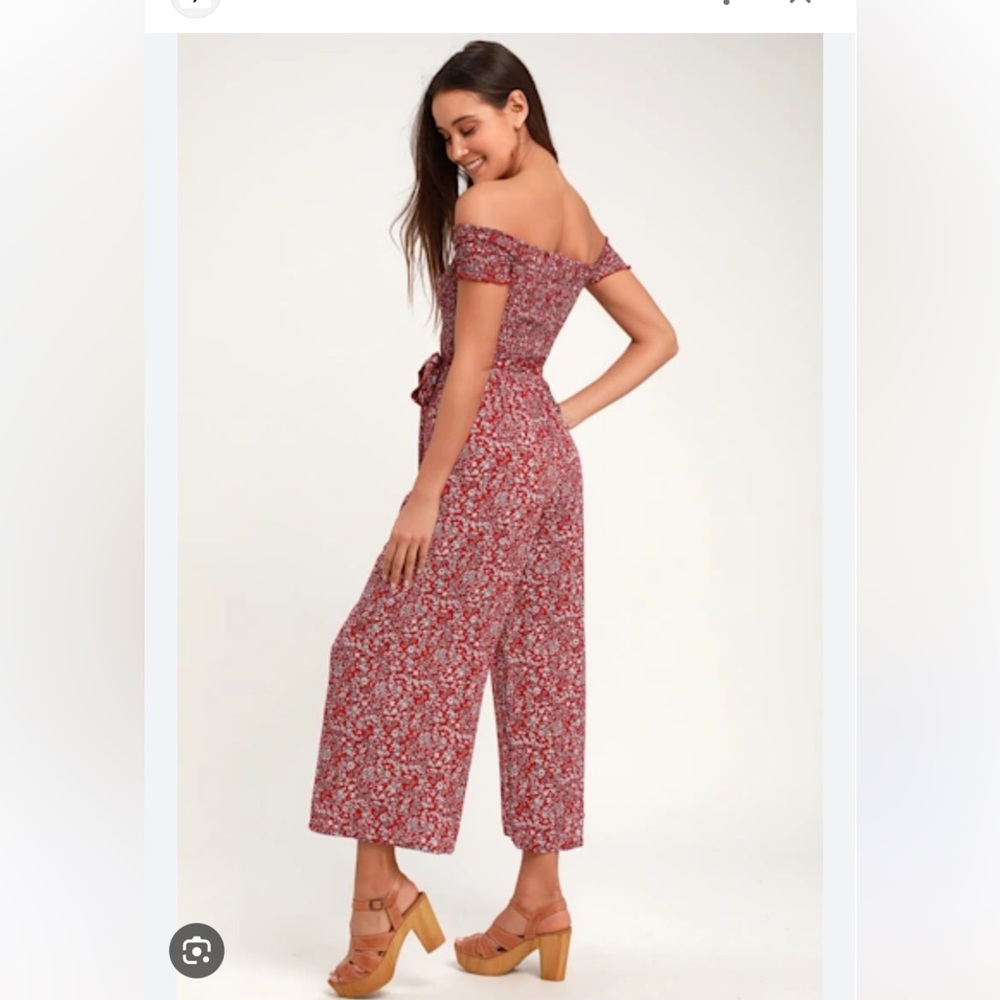 Lulu's Red Floral Jumpsuit